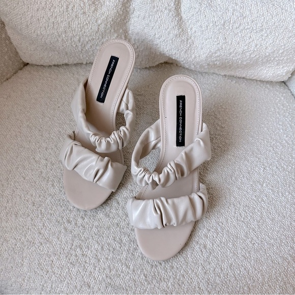 French Connection “Crystal” Beige Ruched Strappy Heel Sandal 6‎ - Picture 2 of 7